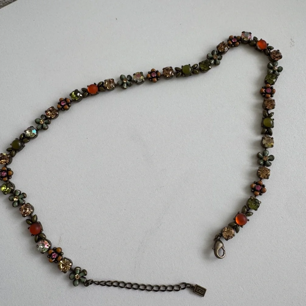Vintage Signed FI Jeweled Beaded Necklace – Boho Floral Crystal Statement Jewelr - Picture 3 of 11